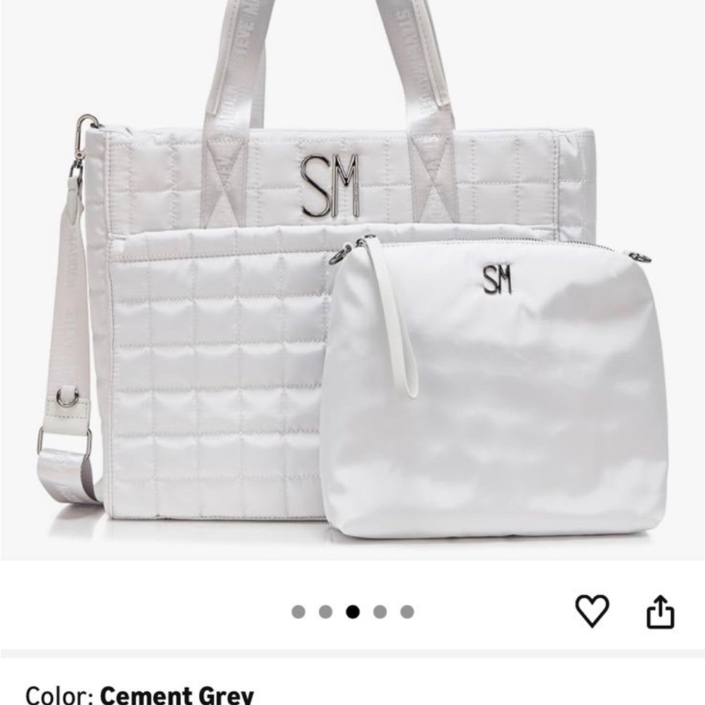 Steve Madden Quilted White and Gray Tote Set